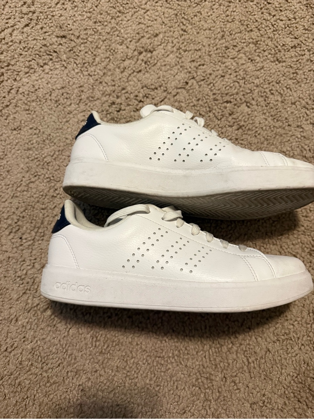 adidas White Leather Sneakers with Navy Heel Tab